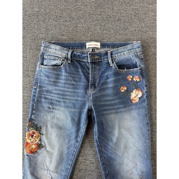 DRIFTWOOD Denim - Driftwood Jeans Womens 28 Blue Audrey Skinny Floral Embroidered Stretch Raw Hem
